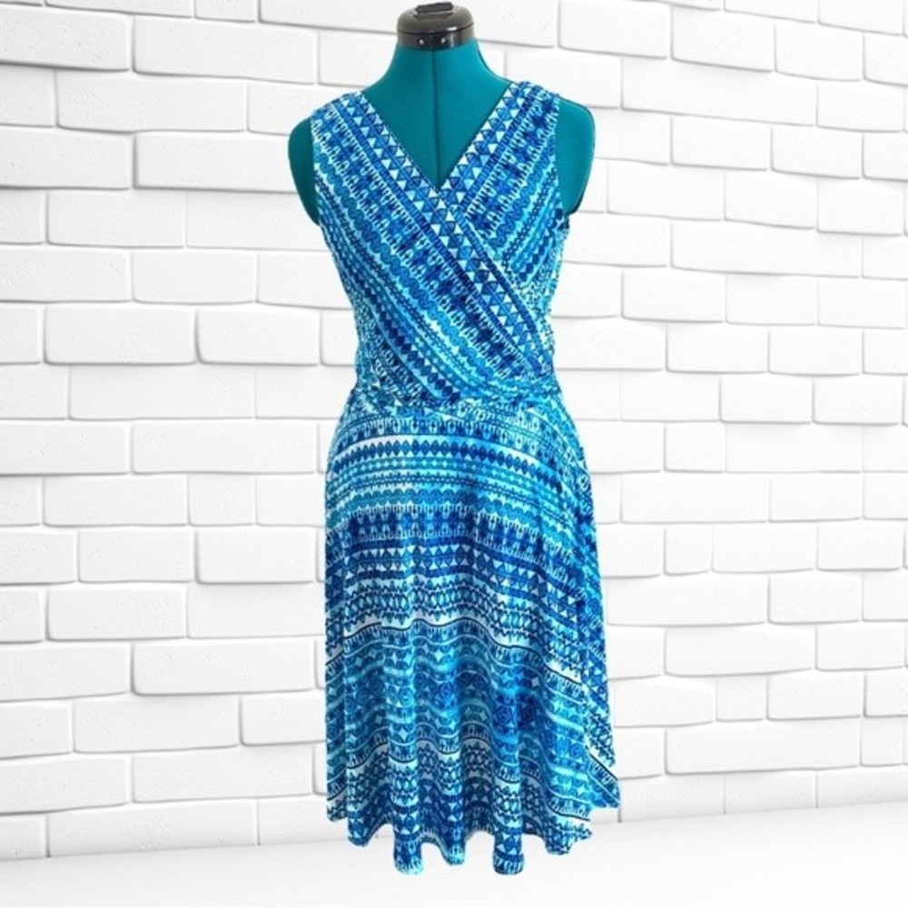 Boston Proper Small Faux Wrap Dress Sleeveless Fit Flare V-neck